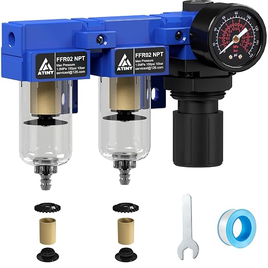 1/4" NPT Compressed air Dryer, Air Pressure Regulator Filter Combo, Air by ATINY
