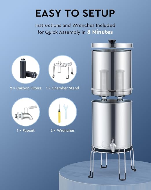 CO-Z Gravity Fed Water Filter System, Stainless Steel Gravity Water Purifier - Image 6