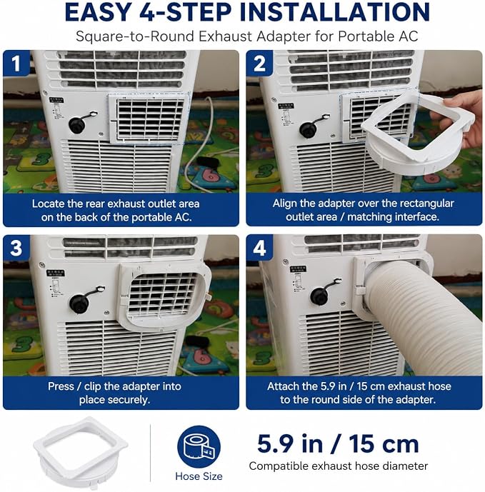 Portable Air Conditioner Exhaust Duct Interface 5.9 Inch Square to Round Adapter - Image 5