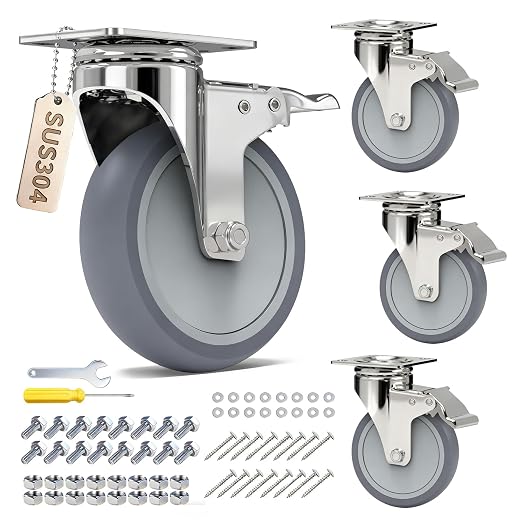 5 Inch Stainless Steel Caster Wheels by Uonekamo