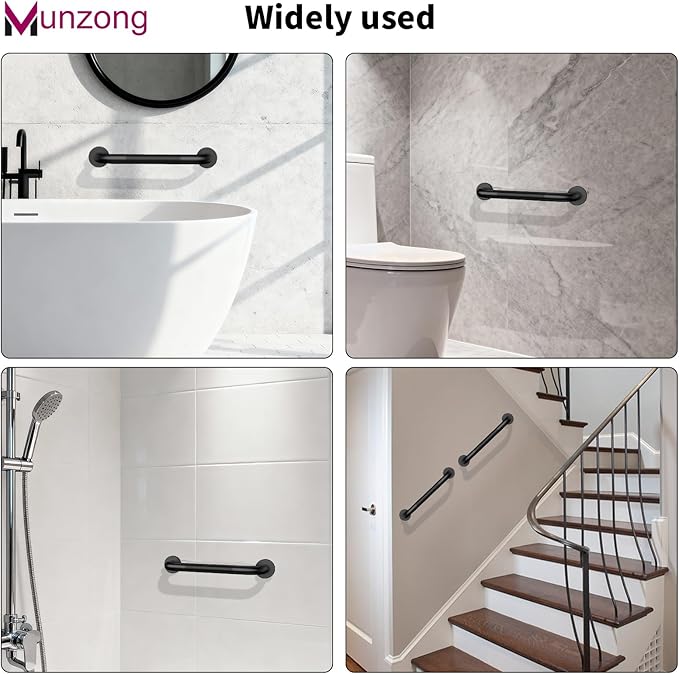 12 Inch Anti Slip Bathroom Grab Bar, 2 Pack Munzong Oil Rubbed Black Shower Grab Bar for Bathtubs, Knurled Handicap Balance Bar,Safety Hand Rail Support Elderly Senior