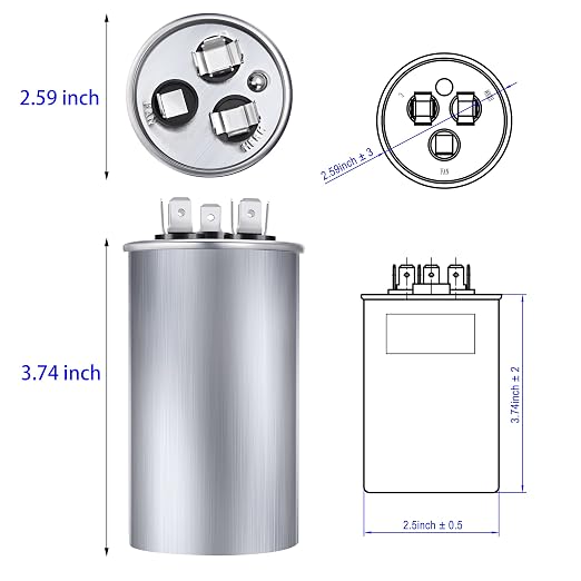 45/7.5 MFD uF 370/440V CBB65 Dual Run Round Capacitor - Image 2
