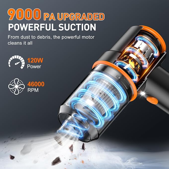 KMM Handheld Car Vacuum Cleaner, 9000PA Vacuum Cleaner & Air Duster, 120W High - Image 3