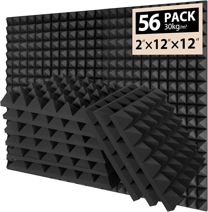 56 Pack Acoustic Foam Panels, Soundproofing Noise Absorbing Pyramid Black Panels by Saiqiang