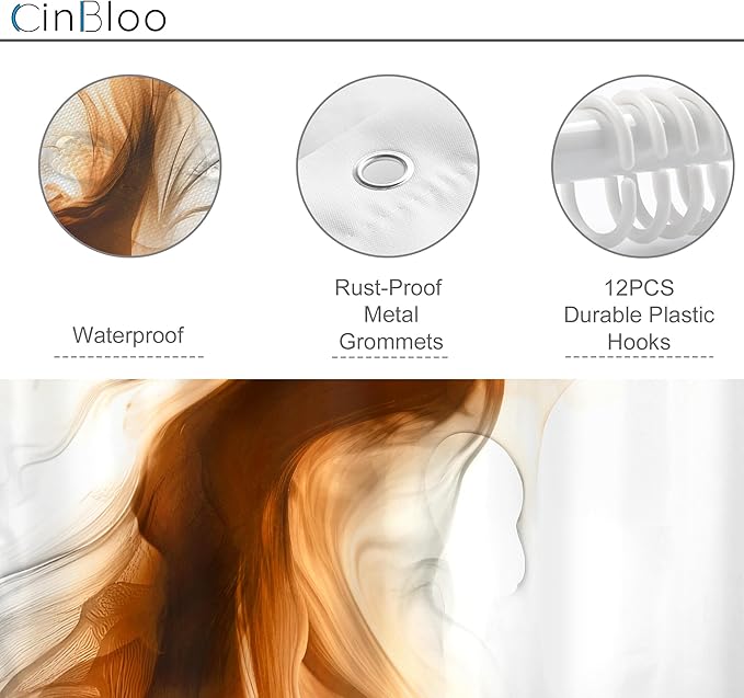 Cinbloo Burnt Orange 60Wx72H Shower Curtain Abstract Bathroom Decor for Men Modern Ombre White Marble Ink Texture Bathroom Curtain Set Rust Neutral Simple Aesthetic Bath Bathroom Accessories Decor