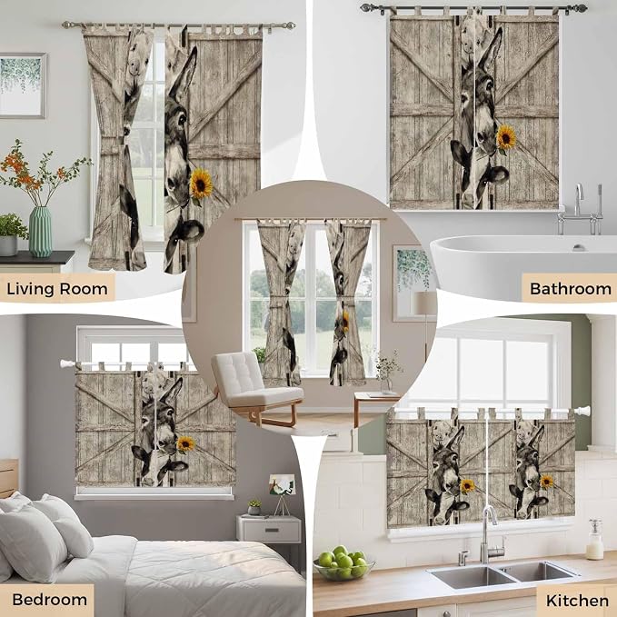Funny Farm Animals Kitchen Curtains 36 Inch Length, Small Window Curtains Tab - Image 7