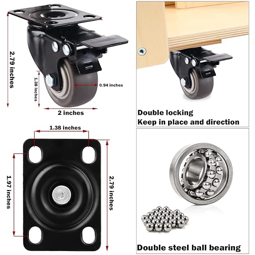 2" Casters Set of 4 Heavy-Duty Industrial Caster Wheels - Image 3