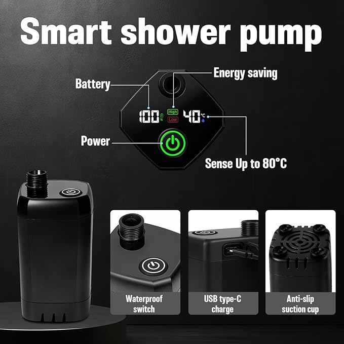 Portable Shower for Camping, 6000mAh Rechargeable Camp Shower Pump with Large Capacity Foldable Bucket, Filtered Shower Head, Outdoor Camp Shower Pump for Hiking, RV, Traveling, Car Washing, Pet Bath