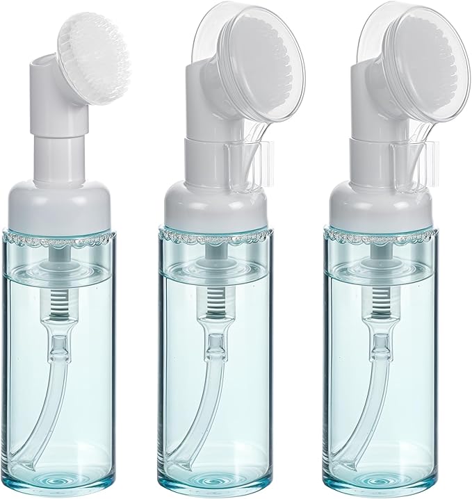 3 PCS Empty Foaming Pump Dispenser Facial Cleanser Foaming Bottle Small Mousse Foaming Soap Pump Container with Massage Clean Brush Head for Lash Cleanser Hand Soap Shampoo to Travel