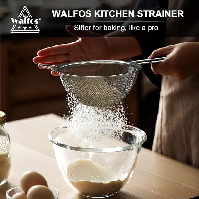 Walfos Fine Mesh Strainer Set of 3, Stainless Steel Wire Strainers - Image 5