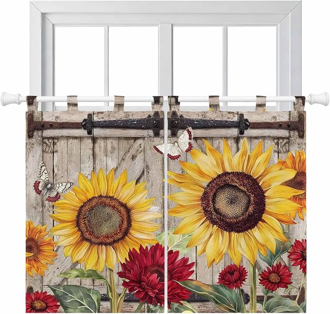Sunflowers Bedroom Curtains 63 Inch Length, Window Curtains Tab Top, Retro by Unknown
