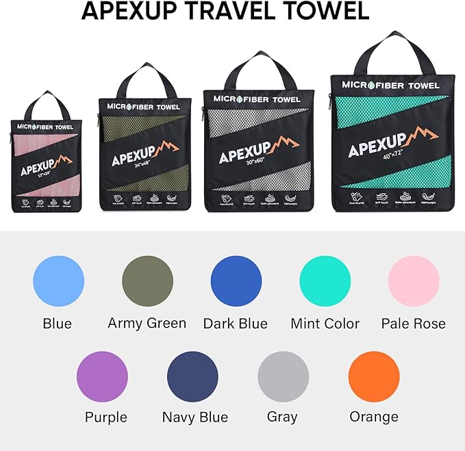 APEXUP Microfiber Travel Towel, Ultra Absorbent Quick Dry Towels, Lightweight Gym Sports Camping Towel for Workout, Yoga, Beach, Shower, Swimming (Combo, Army Green)