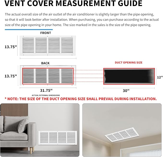 Return Vent Cover 30 x 12, Air Return Vent Cover, Flat Vent Cover, Return Air - Image 4