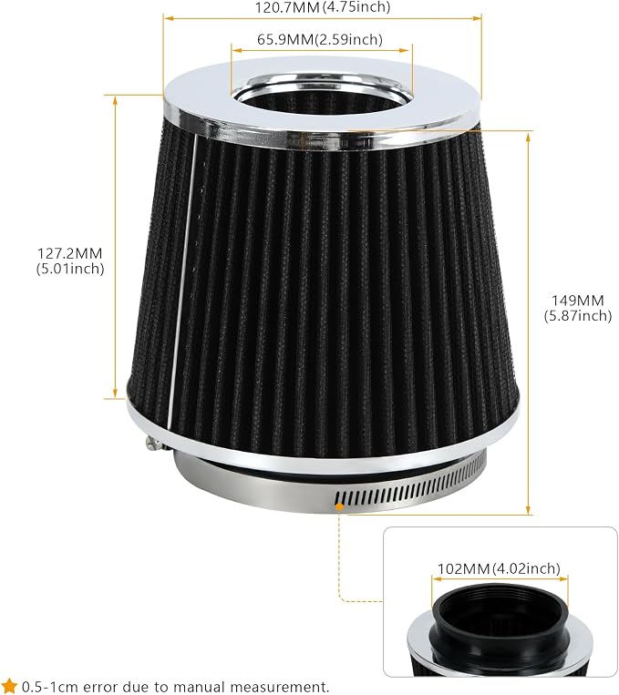 PTNHZ Universal Black 4" 102mm High Flow Cold Air Intake Cone Air Filter Power - Image 4