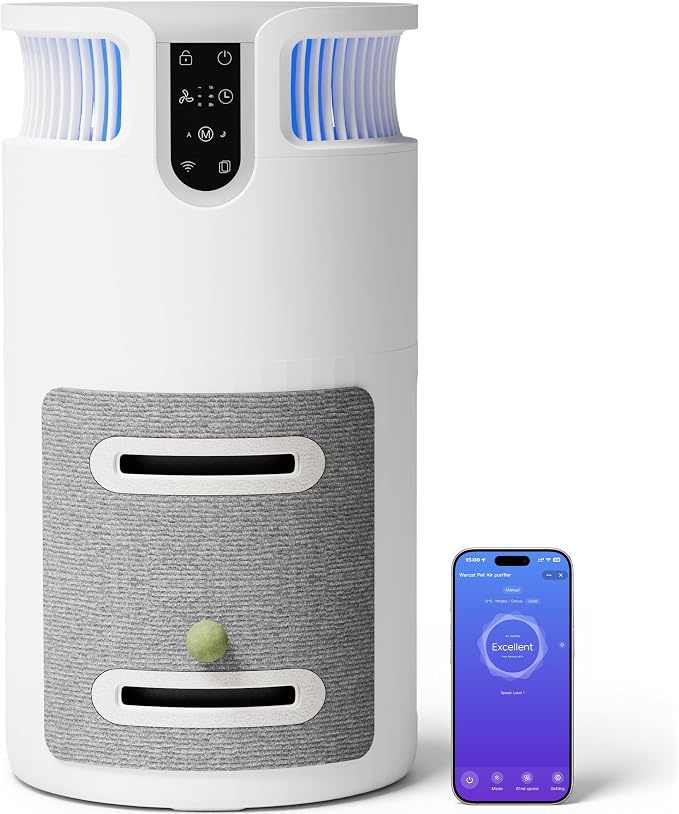 Greesum Pet Air Purifier for Cats, 320m³/h CADR Smart Air Cleaner by BuynowfromGreesum