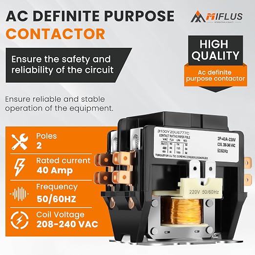 2 Pole Air Conditioner Contactor 40 Amp 220V Coil, AC Definite Purpose Contactor - Image 2