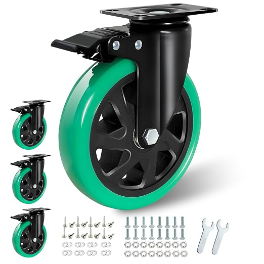 6 Inch Caster Wheels, Locking Casters Set of 4 Heavy Duty, Silent Top Plate by BZOLIHEU