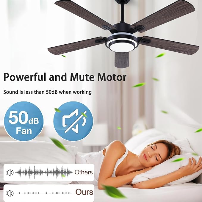 QUTWOB 52" Brushed Nickel Ceiling Fans, Farmhouse 5 Blades Ceiling Fans - Image 2