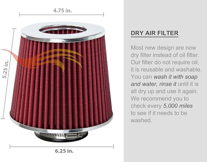 RED 4 inch 102 mm Inlet Truck Air Cone Replacement Performance Washable - Image 8