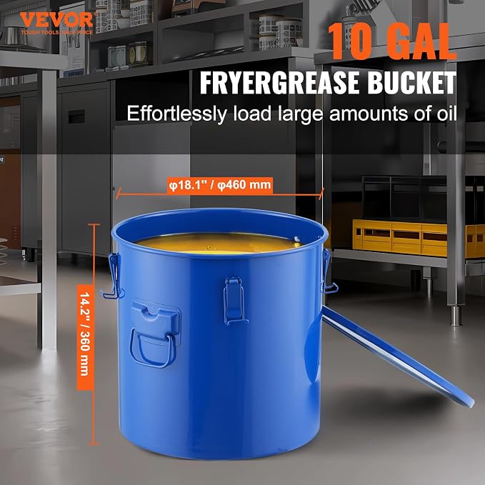 VEVOR Fryer Grease Bucket, 8 Gal Oil Disposal Caddy Carbon Steel Fryer Oil - Image 2