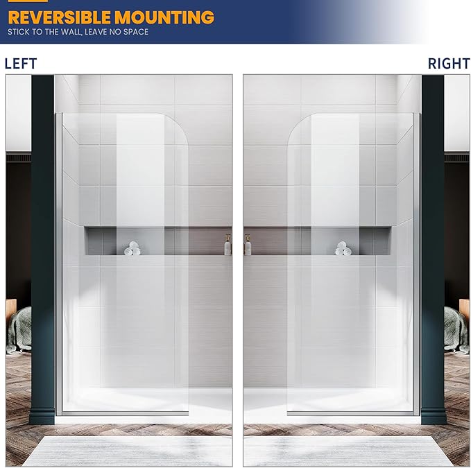 Glass Shower Panel, 36" W x 76" H Semi-Framed Fixed Shower Panel in Silver with 5/16"(8mm) Clear Tempered Glass Door, Simple Shower Door Panel for Bathroom