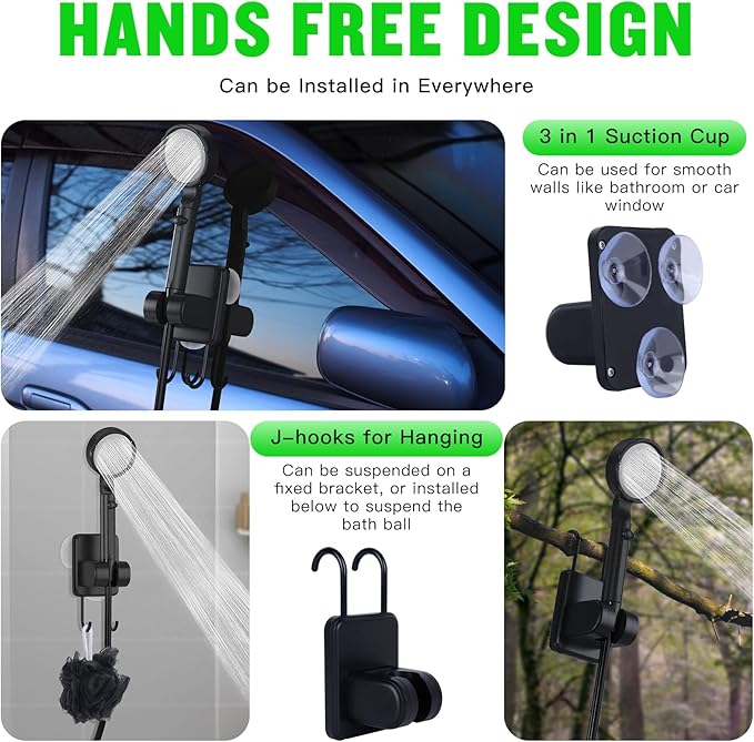 Portable Shower for Camping, [Upgraded] 10000mAh Rechargeable Camping Shower with 5 Adjustable Speeds,Premium LED Display, IPX8 Waterproof Outdoor Shower Kit for Hiking, Car, Pet, Travel