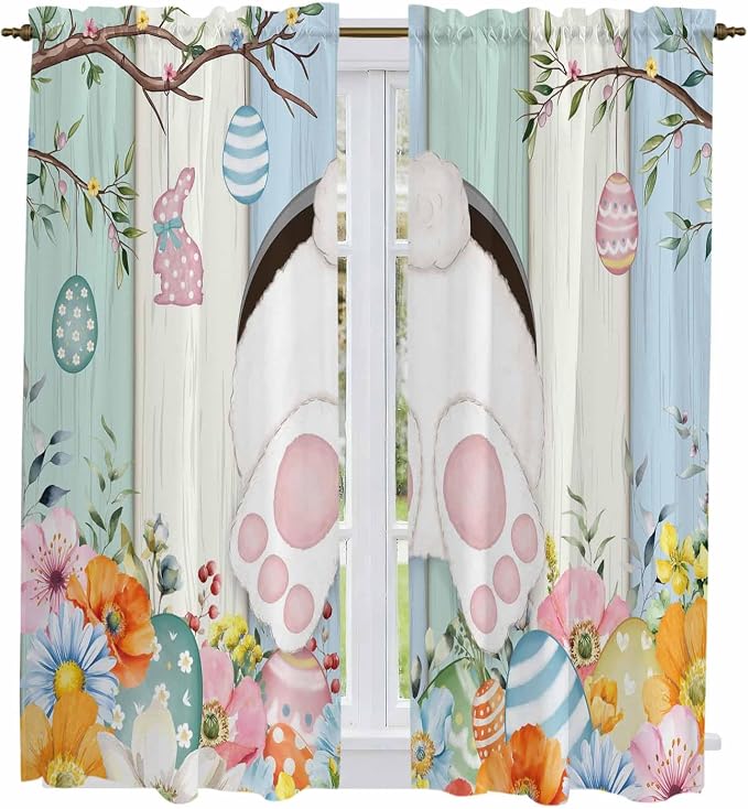 Easter Window Curtains 63 Inch Long 2 Panel Set, Rod Pocket Bedroom Curtains & - Image 2