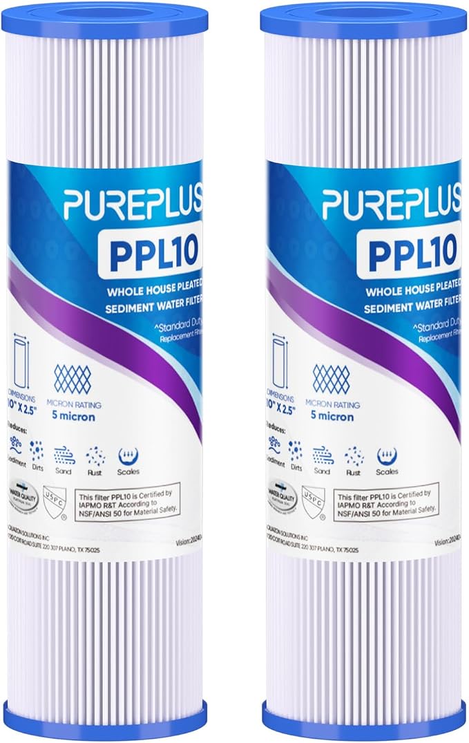 PUREPLUS 5 Micron 10"x2.5" Whole House Pleated Sediment Filter by PUREPLUS