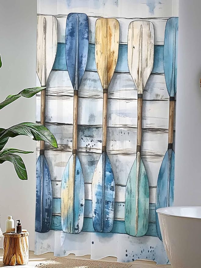 Sheer Curtains 108 Inches Long, Lake Paddle Striped Semi Sheer Curtains Light - Image 4