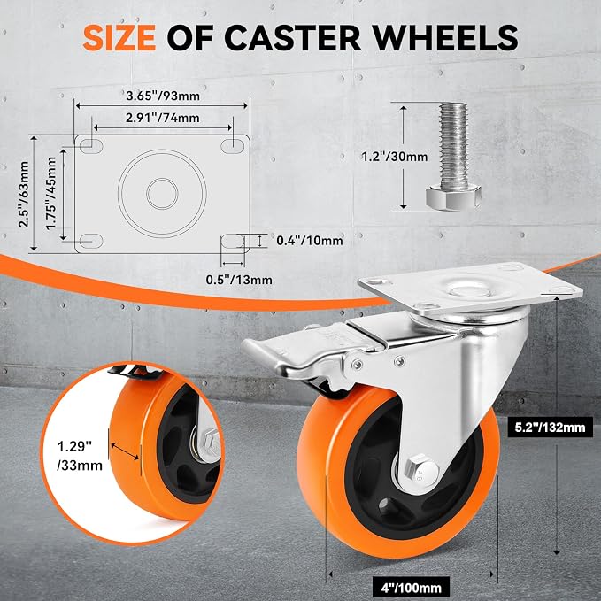 W B D WEIBIDA 4 Inch Swivel Casters - Image 3