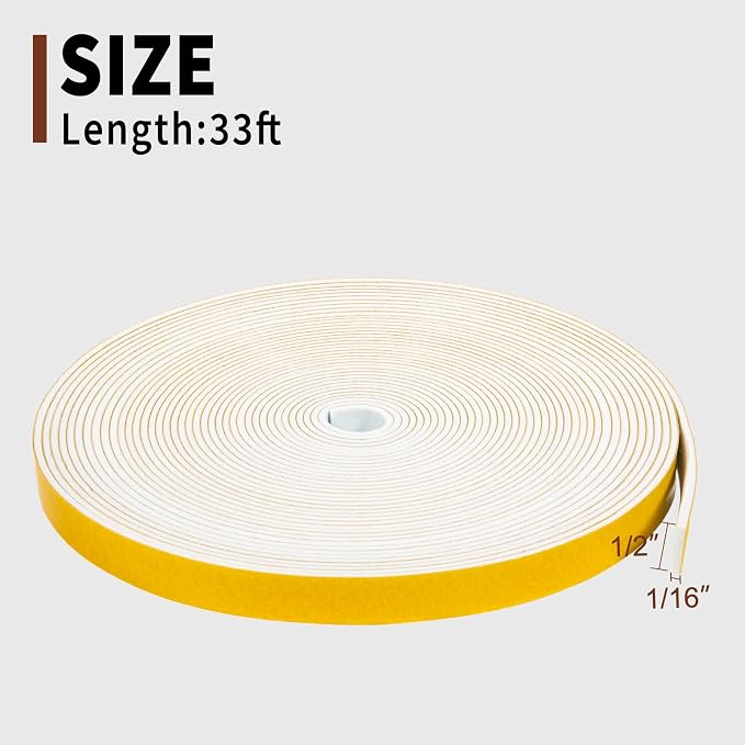 Yotache White Thin Weather Stripping 1/2" x1/16, Foam Gasket Seal Tape - Image 4