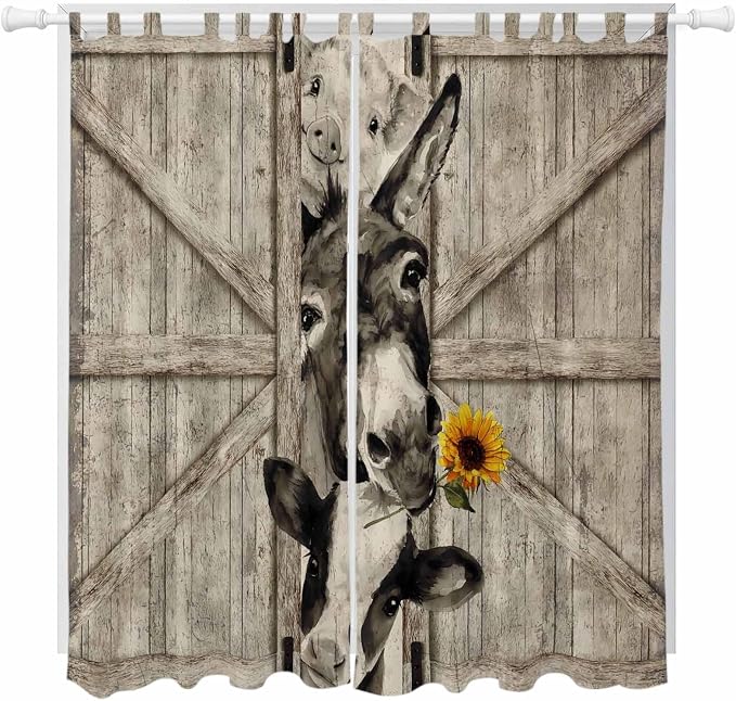 Funny Farm Animals Living Room Curtains 96 Inch Length, Window Curtains Tab Top by Unknown