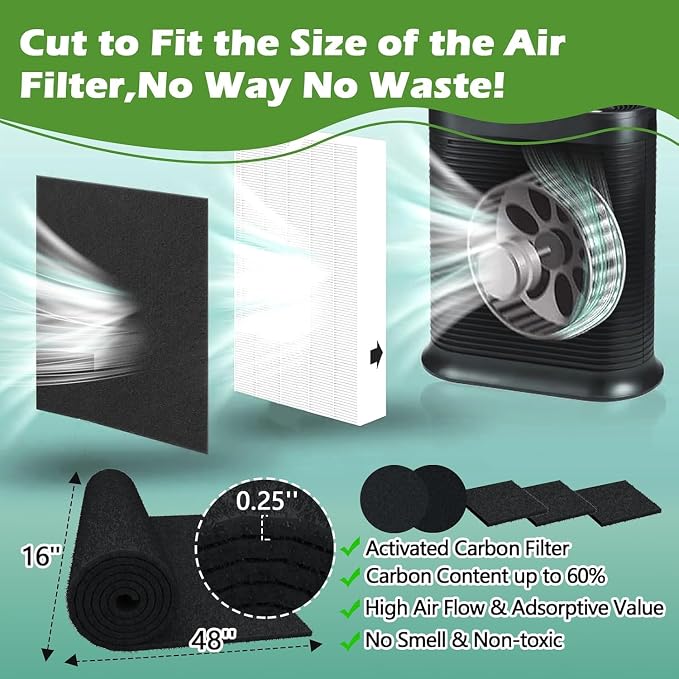 Cut to Fit Activated Carbon Air F ilter Sheet 16"x 48"x 1/4", Universal - Image 3