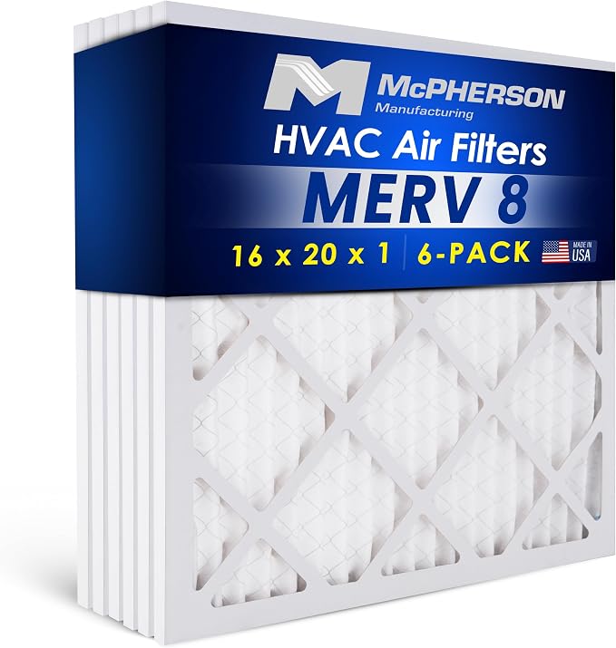 16x20x1 Air Filters, MERV 8 Pleated HVAC AC Furnace Filter Replacement by McPhersonManufacturing