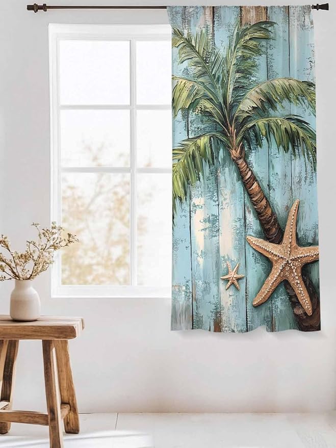 Sheer Curtains 63 Inch Length, Coastal Blue Green Tree Semi Sheer Curtains - Image 3
