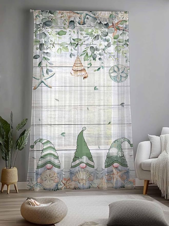 Sheer Curtains 96 Inches Long, Coastal Eucalyptus Leaf Semi Sheer Curtains - Image 2