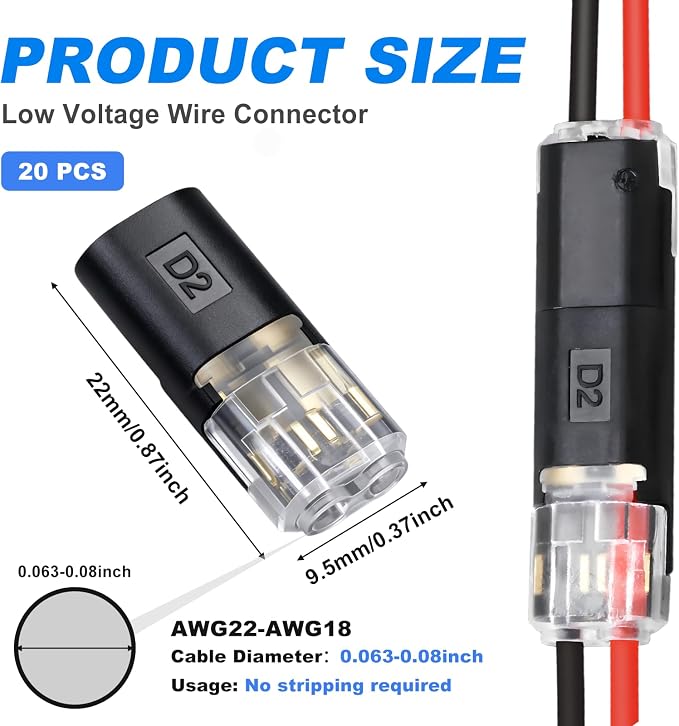 20PCS Double Wire Plug in Connector, Pluggable Low Voltage Wire Connector - Image 2