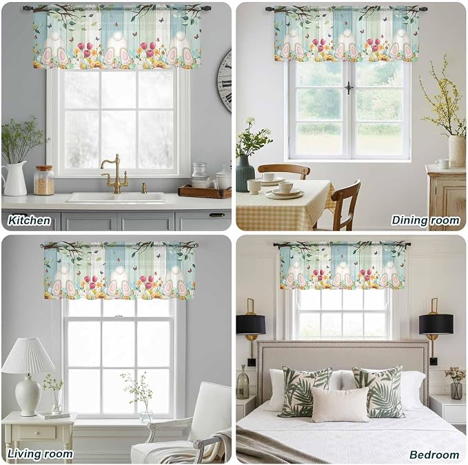 Easter Sheer Valances for Windows 42"x12", Light Filtering Kitchen Curtains - Image 5