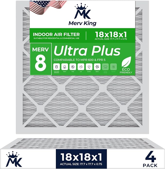 MervKing 18x18x1 Air Filter Actual Size: 17.7" x 17.7" x 0.75" MERV 8 MPR by MervKing