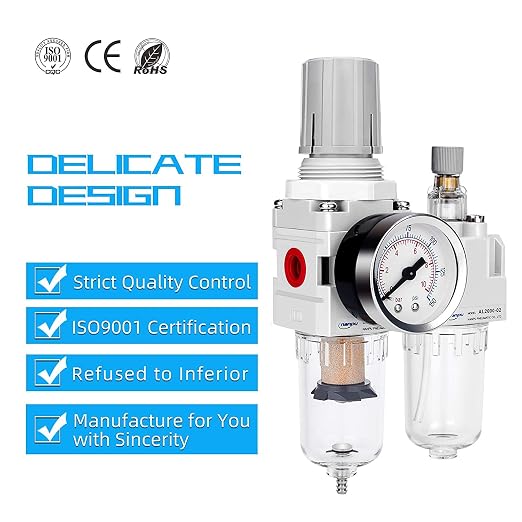 NANPU 1/4" NPT Compressed Air Filter Regulator Lubricator Combo, Water/Oil Trap - Image 6
