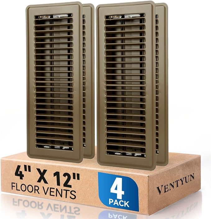 4" x 12" Floor Register Vent Covers 4-Pack, Walkable Powder-Coated Metal Vent by VENTYUN