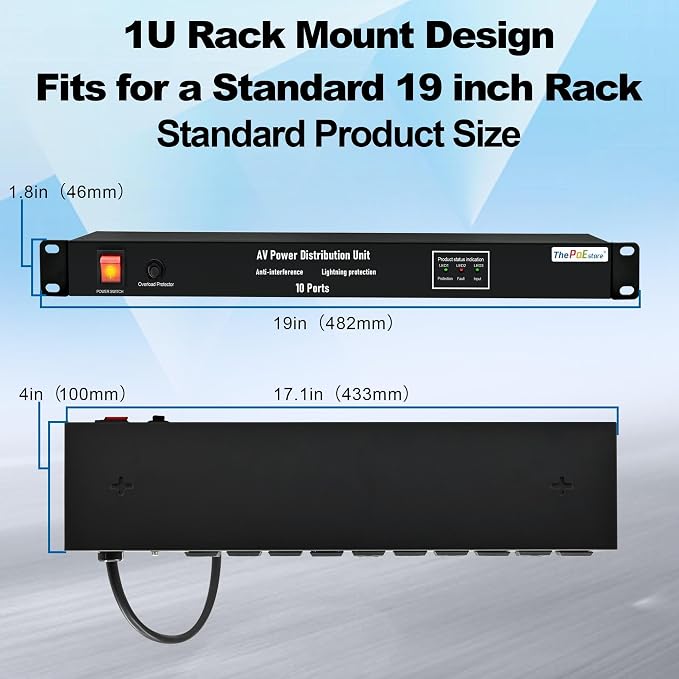 10 NEMA 5-15R Outlet Surge Protector PDU, 120V 15A 3600J 10KA, 1U Rack Mount - Image 5