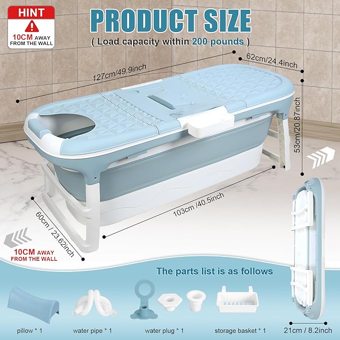 Portable Bathtub for Adult, Large Collapsible Tub, Portable Tub for Adults, Tub for Shower, Sweat Steaming Spa Sweat Steaming Bathtub, Effortless Folding Bathtub, Hot Bath, Ice Bath 50 in