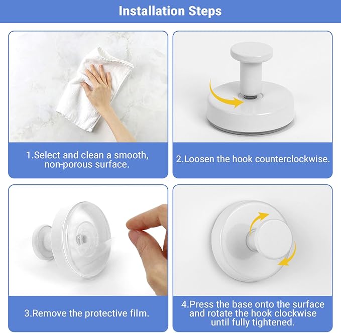 Suction Cup Hooks for Shower, Bathroom Hooks for Towels Stainless Steel Wall Hook for Hanging up to 6.5 lbs for Kitchen, Glass, Mirror(2PCS White)
