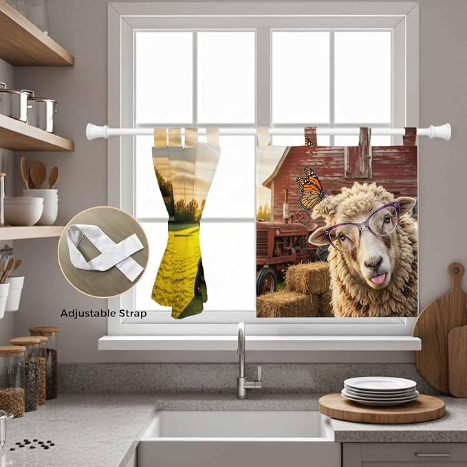 Farm Sheep Kitchen Curtains 24 Inch Length, Small Window Curtains Tab Top - Image 5