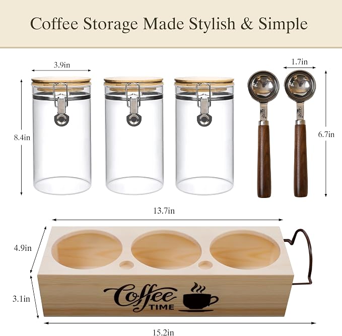 Glass Coffee Canister Set with Shelf & Spoons - Image 2