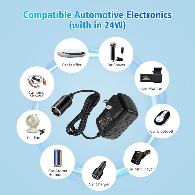 110v to 12v converter, Car Cigarette Lighter Adapter - Image 2