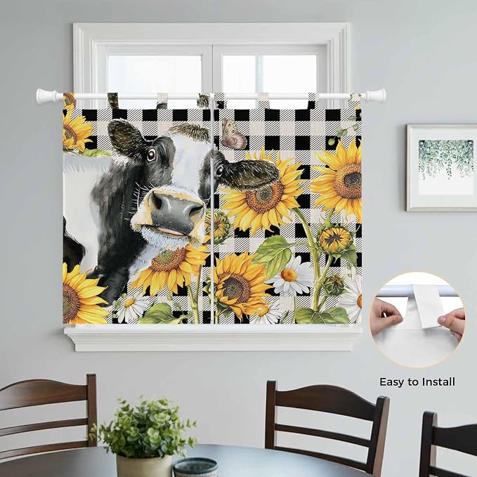 Retro Sunflowers Bedroom Curtains 63 Inch Length, Window Curtains Tab Top - Image 4