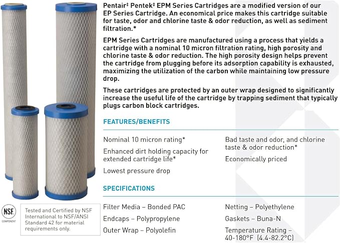 Pentair Pentek EPM-BB Big Blue Carbon Block Water Filter, 10 Micron, 000 Gallon - Image 4