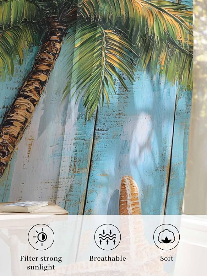 Sheer Curtains 84 Inches Long, Coastal Beach Tree Semi Sheer Curtains Light - Image 6